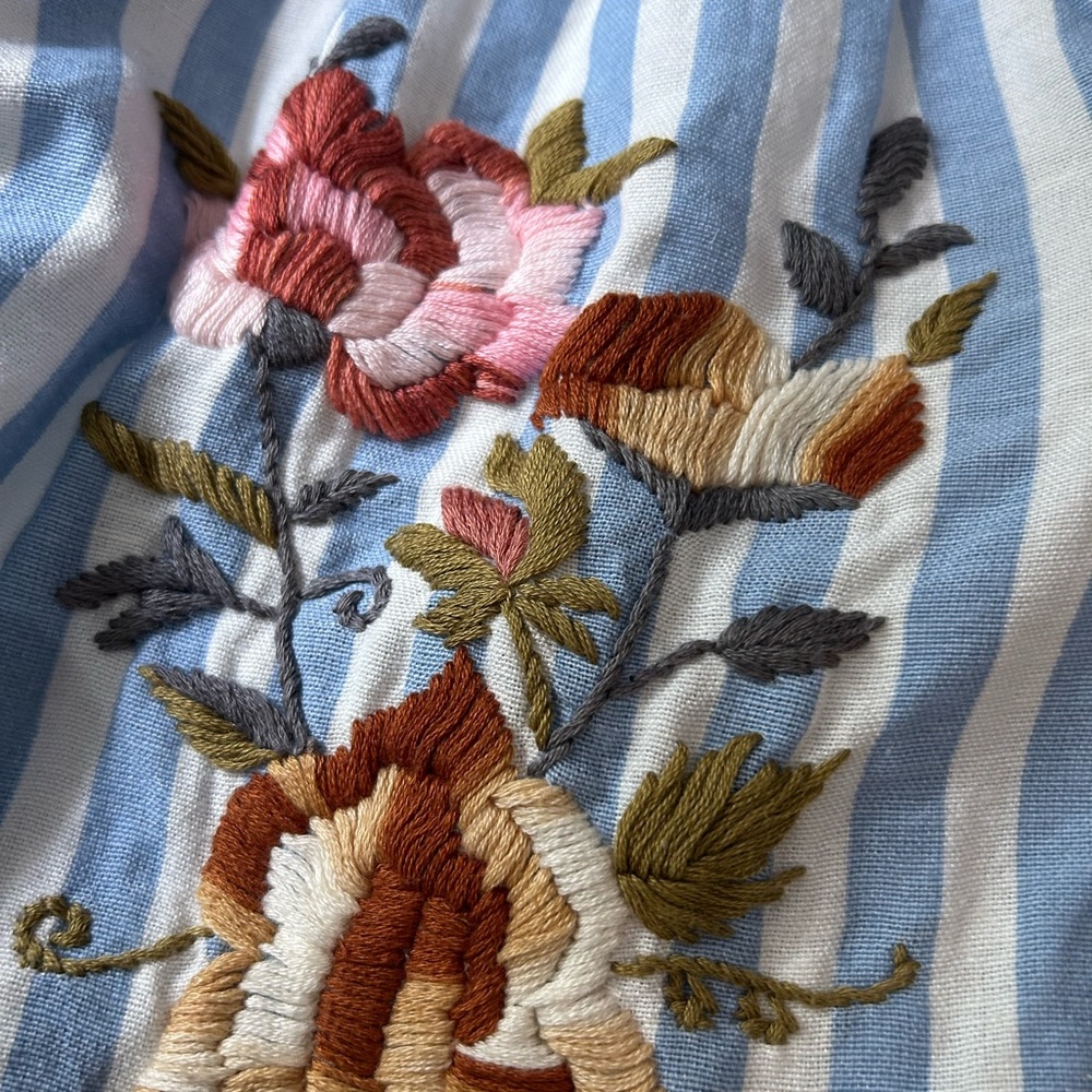 ANU‎ Cotton Floral Embroidered Boho Striped Top L-XL - Picture 5 of 9